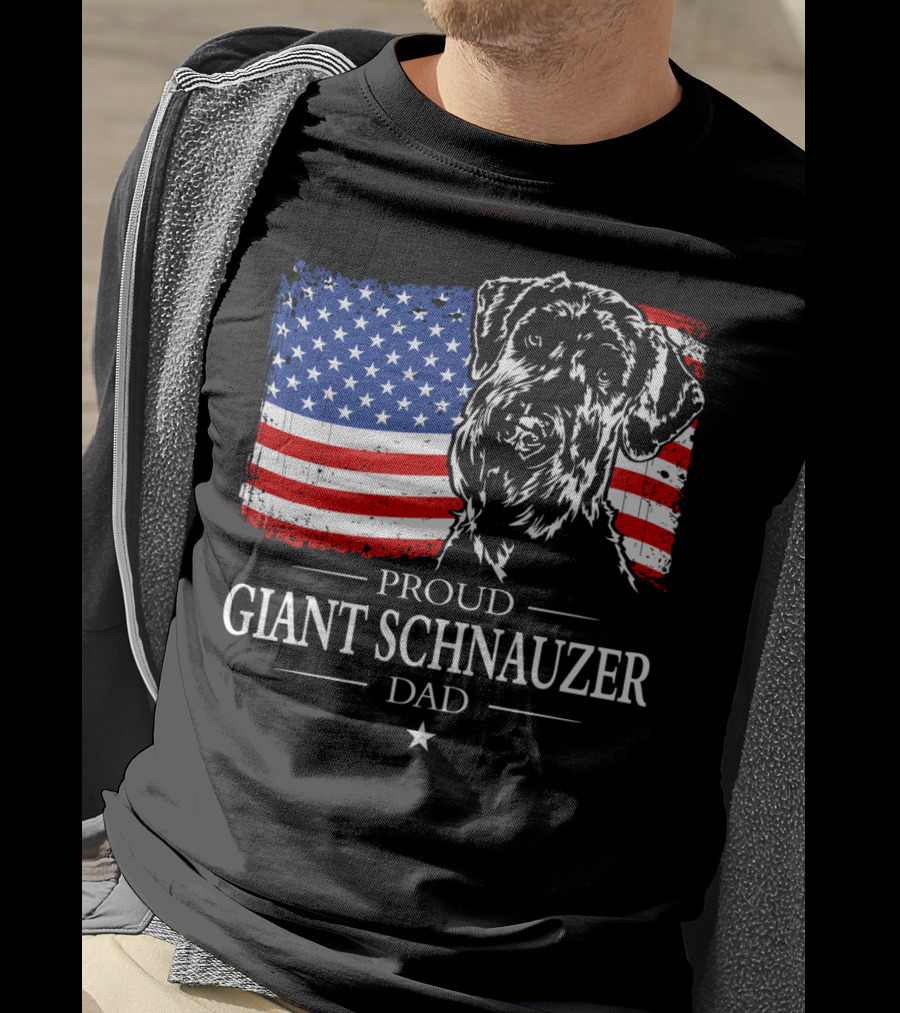 Proud Giant Schnauzer Dad American Flag T-Shirt