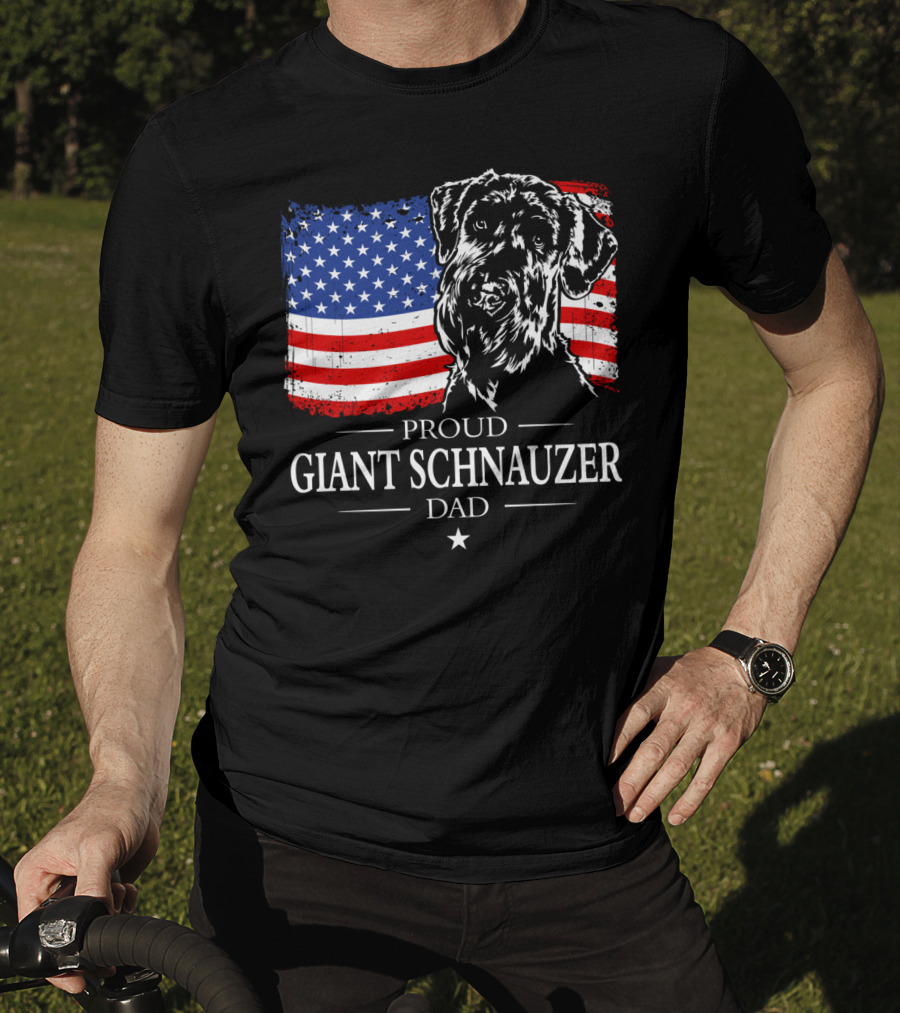 Proud Giant Schnauzer Dad American Flag T-Shirt