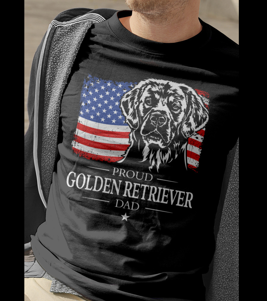 Proud Golden Retriever Dad American Flag Patriotic Canine T-Shirt