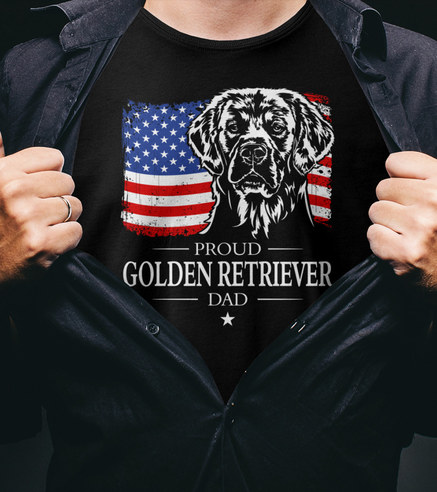 Proud Golden Retriever Dad American Flag Patriotic Canine T-Shirt