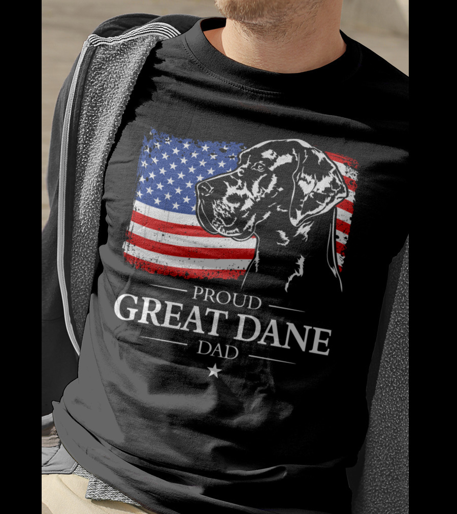 Proud Great Dane Dad American Flag Patriotic T-Shirt