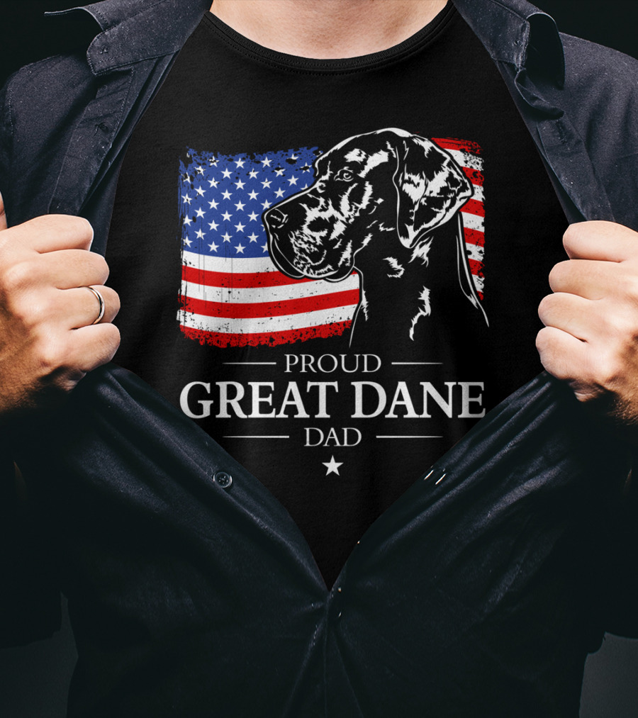 Proud Great Dane Dad American Flag Patriotic T-Shirt