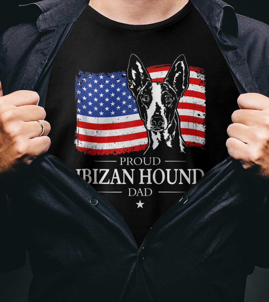 Proud Ibizan Hound Dad American Flag T-Shirt