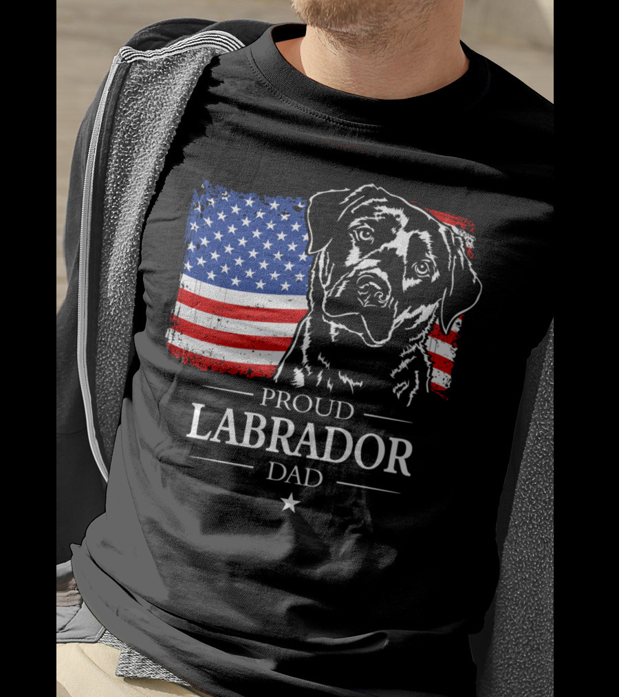 Proud Labrador Dad With American Flag Patriotic T-Shirt