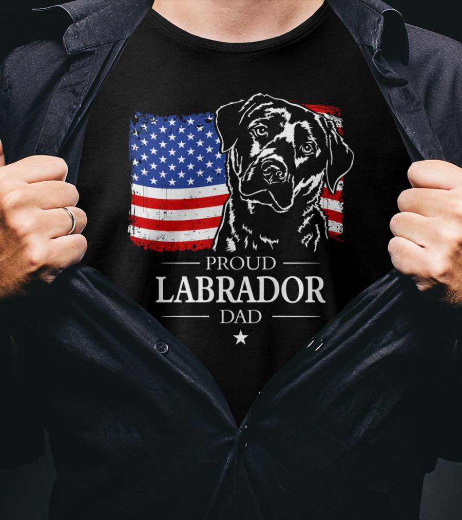 Proud Labrador Dad With American Flag Patriotic T-Shirt
