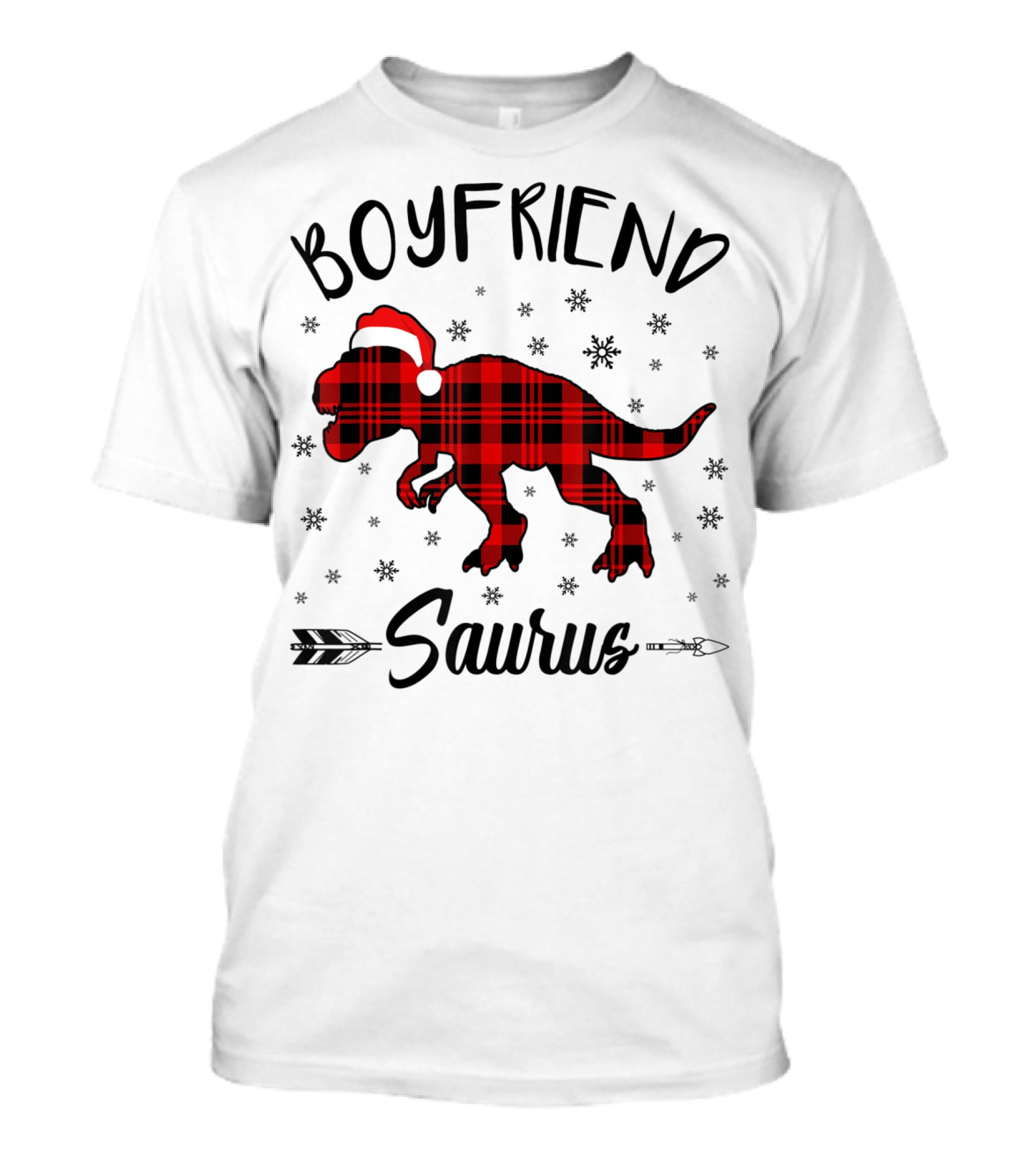 Boyfriend Saurus Red Plaid Dinosaur Christmas Hat T-Shirt