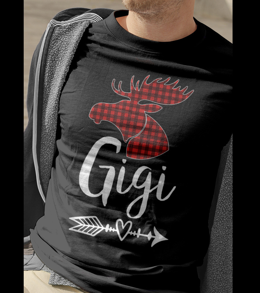 Gigi Red Plaid Moose Arrow Heart T-Shirt
