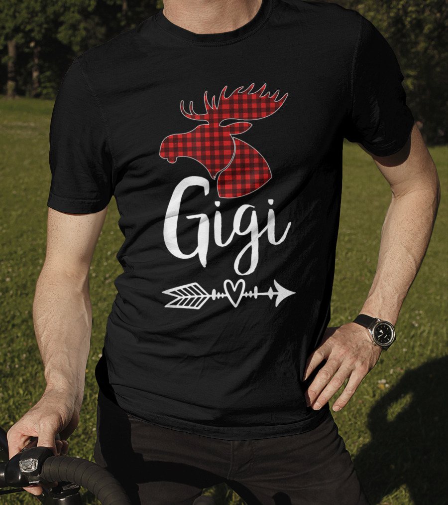 Gigi Red Plaid Moose Arrow Heart T-Shirt