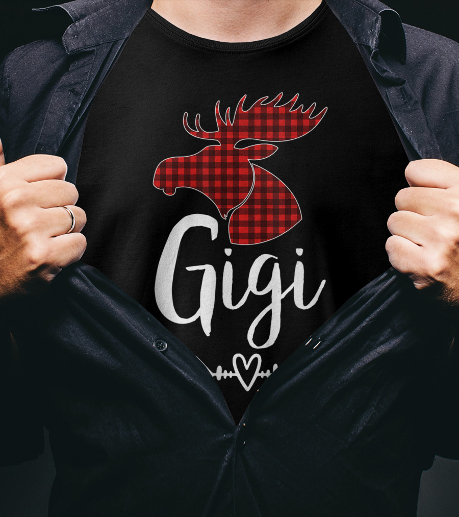 Gigi Red Plaid Moose Arrow Heart T-Shirt