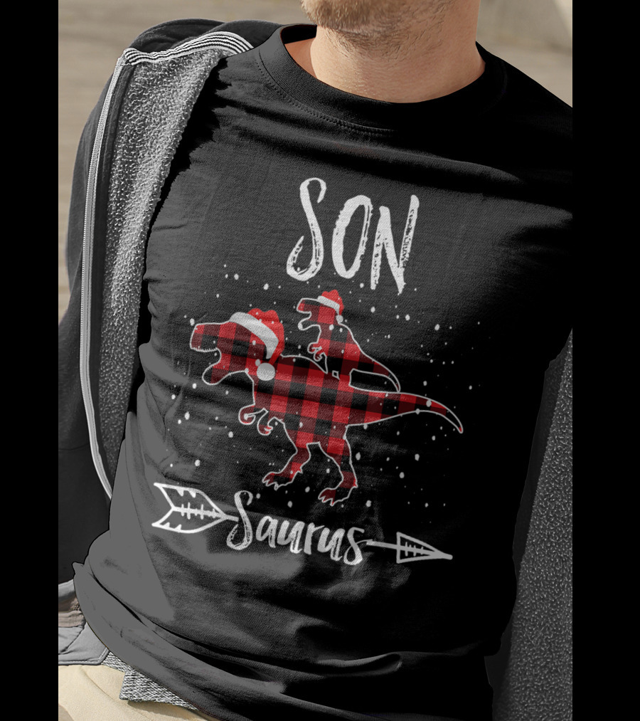 Son Saurus Red Plaid Santa Dinosaur T-Shirt