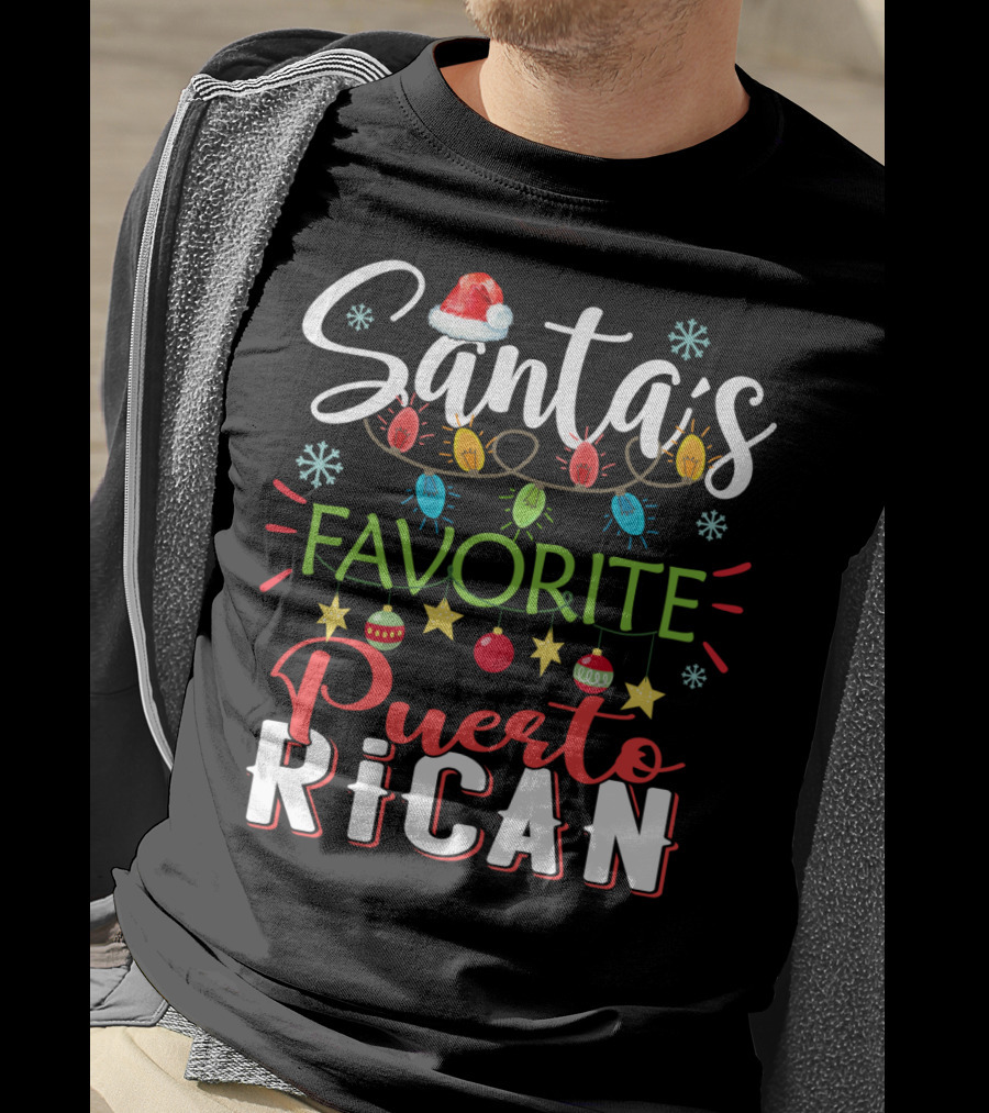Santa's Favorite Puerto Rican Christmas Lights Festive T-Shirt