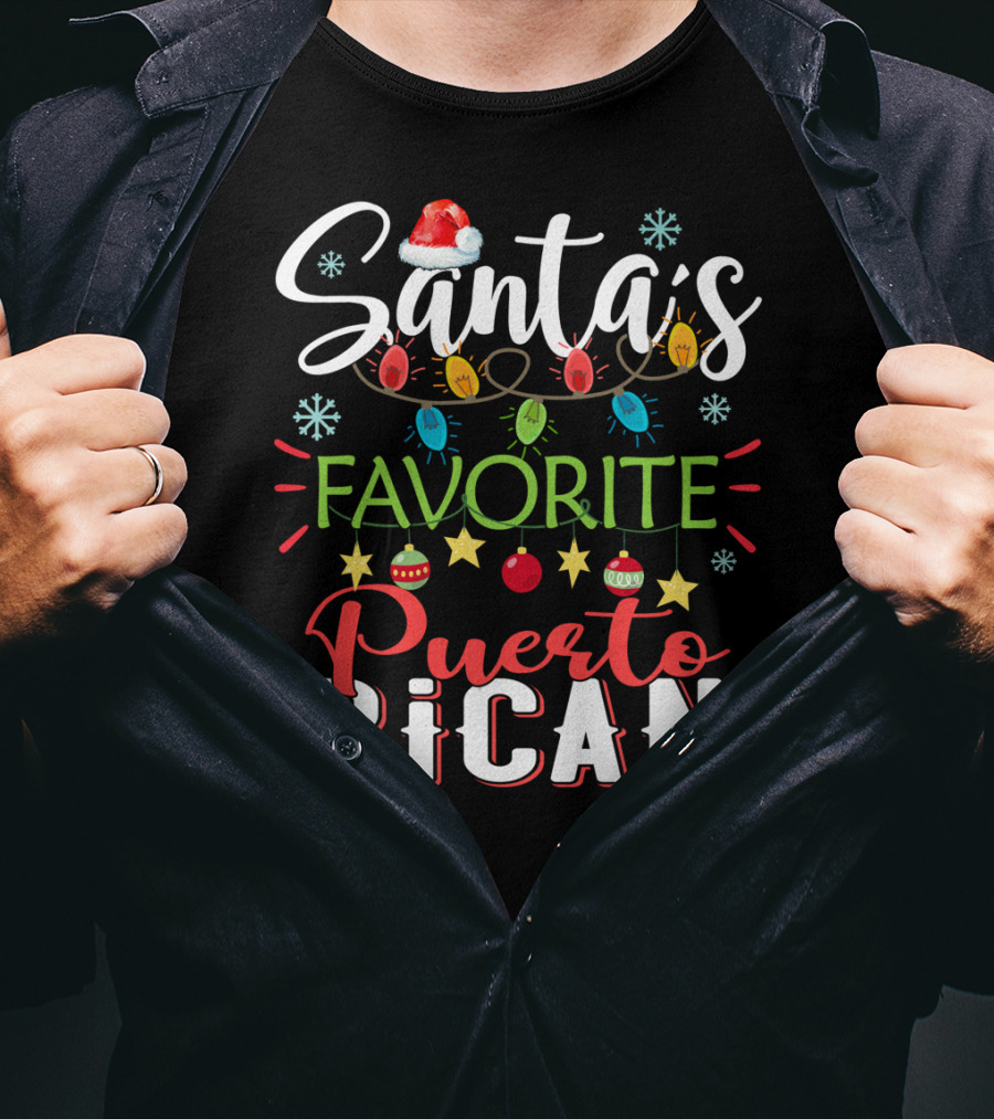 Santa's Favorite Puerto Rican Christmas Lights Festive T-Shirt