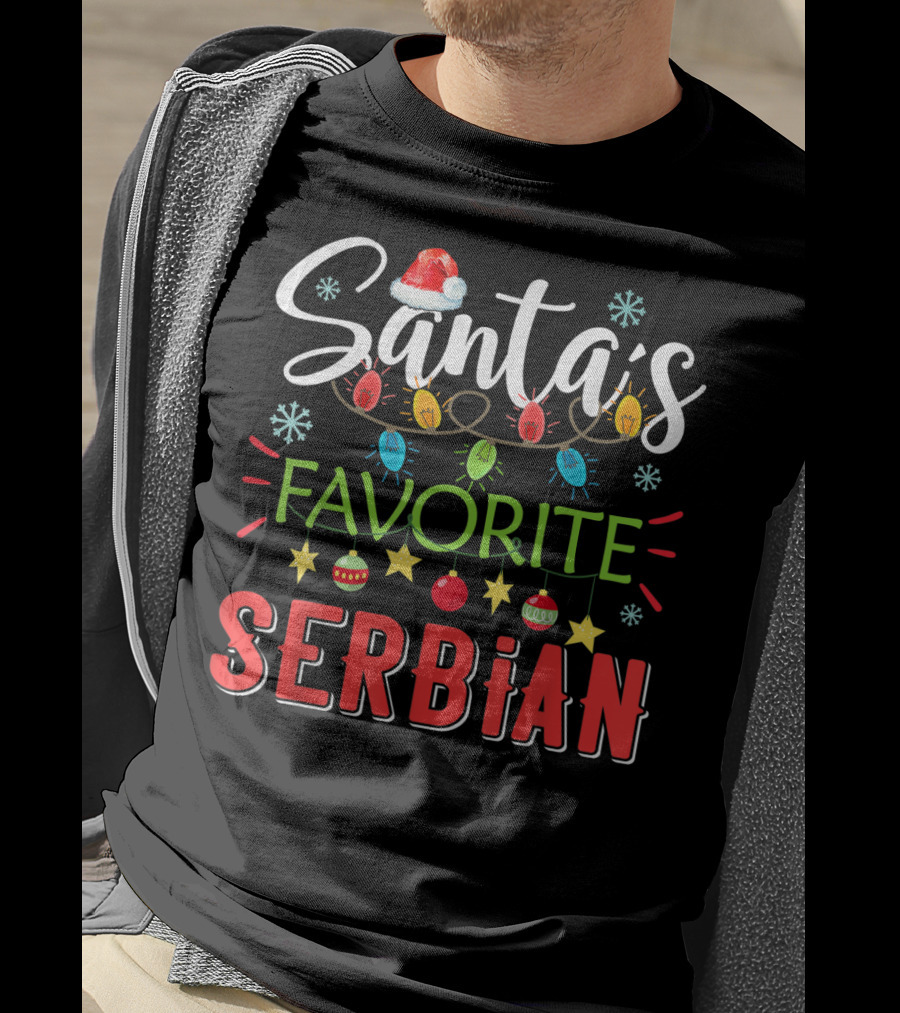 Santa's Favorite Serbian Christmas Lights Santa Hat T-Shirt