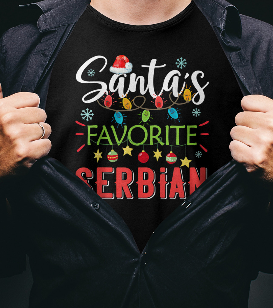 Santa's Favorite Serbian Christmas Lights Santa Hat T-Shirt