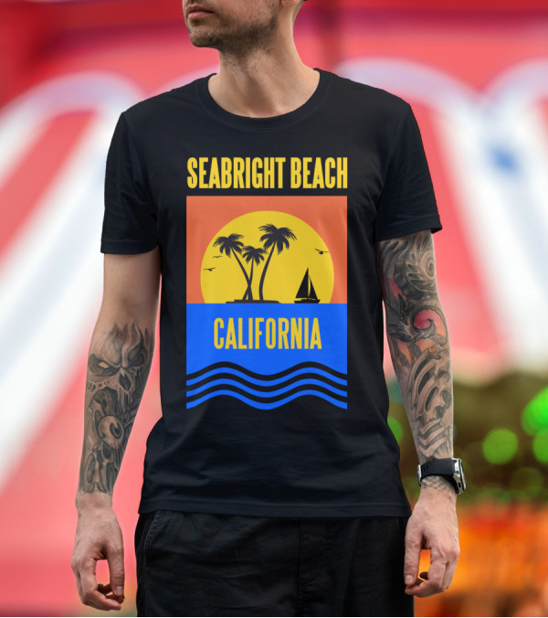 Premium T-Shirt: Seabright Beach California Sunset Palm Trees Sailboat Vacation T-Shirt Seabright Beach California Sunset Palm Trees Sailboat Vacation T-Shirt