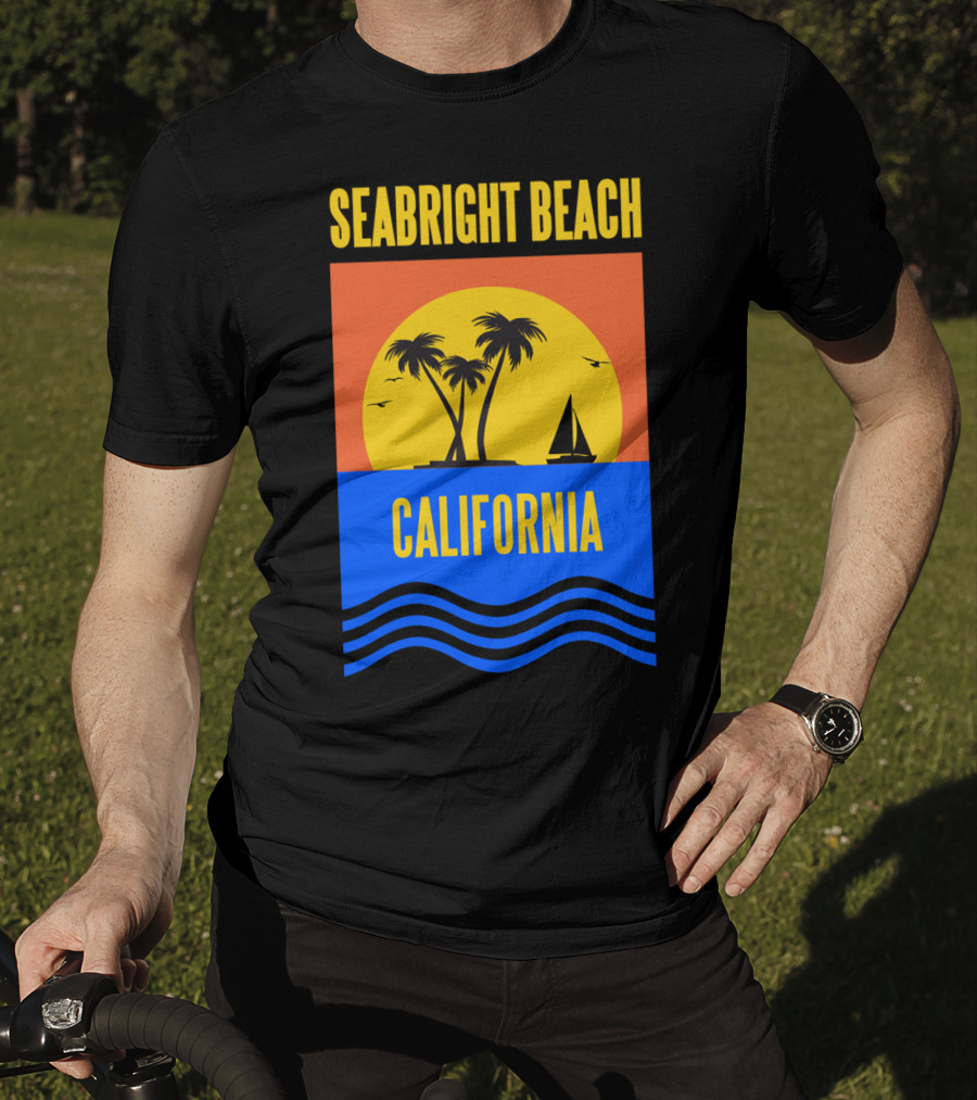 Seabright Beach California Sunset Palm Trees Sailboat Vacation T-Shirt