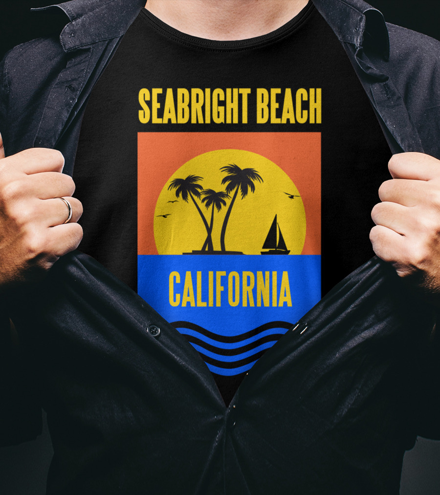 Seabright Beach California Sunset Palm Trees Sailboat Vacation T-Shirt
