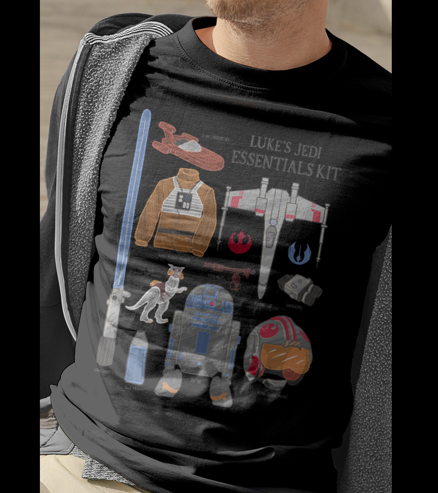 Star Wars Luke's Jedi Essentials Kit Landspeeder Rebel Flight Jacket X-Wing Starfighter Lightsaber Tauntaun Rebel Helmet R2-D2 T-Shirt