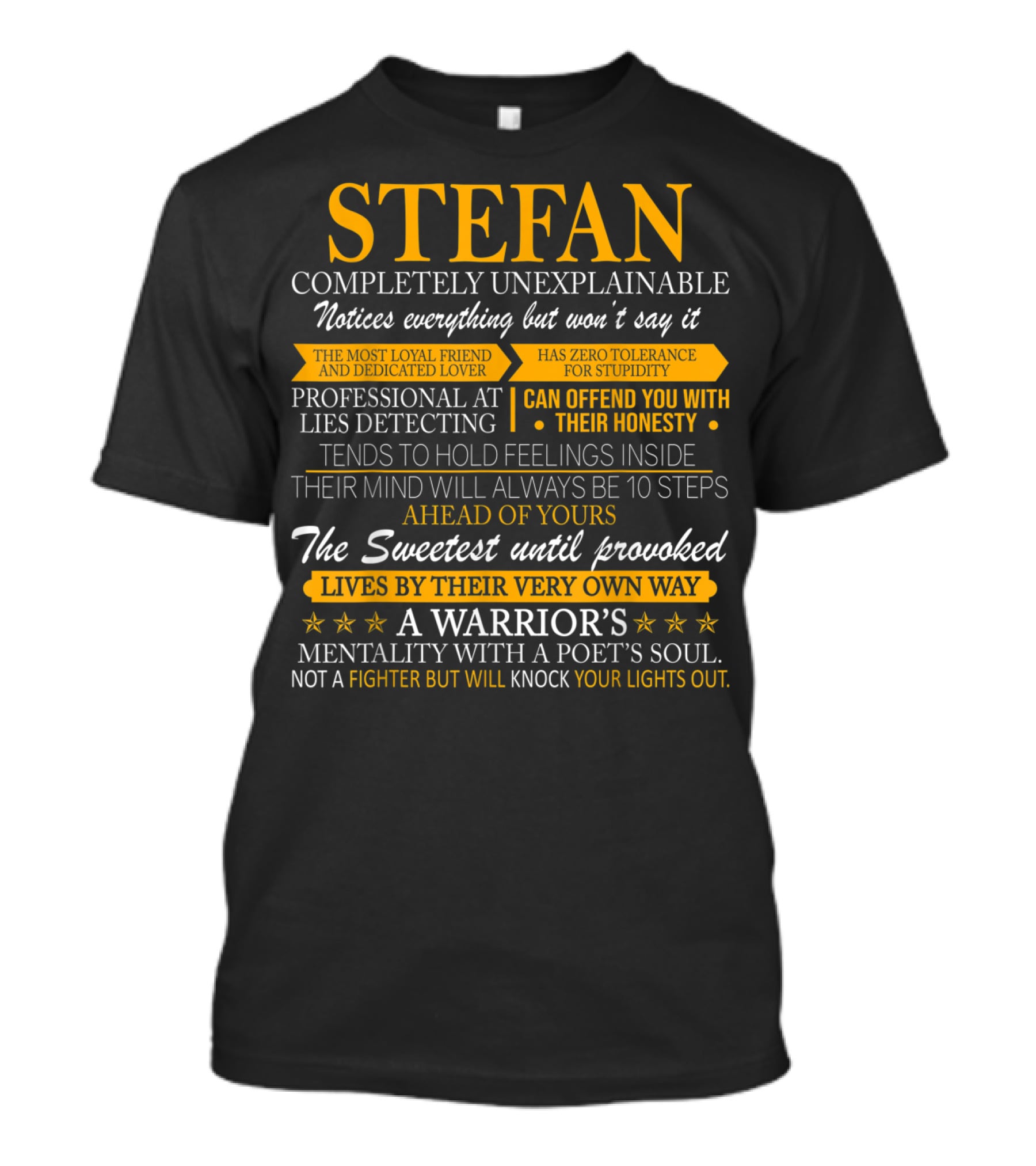 STEFAN Completely Unexplainable Honest Warrior's Mentality Not A Fighter But Will Knock Your Lights Out T-Shirt