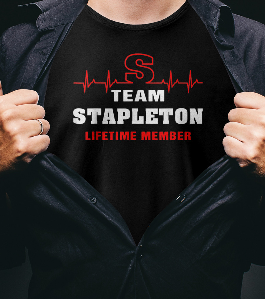 Team Stapleton Lifetime Member Surname Heartbeat Line T-Shirt