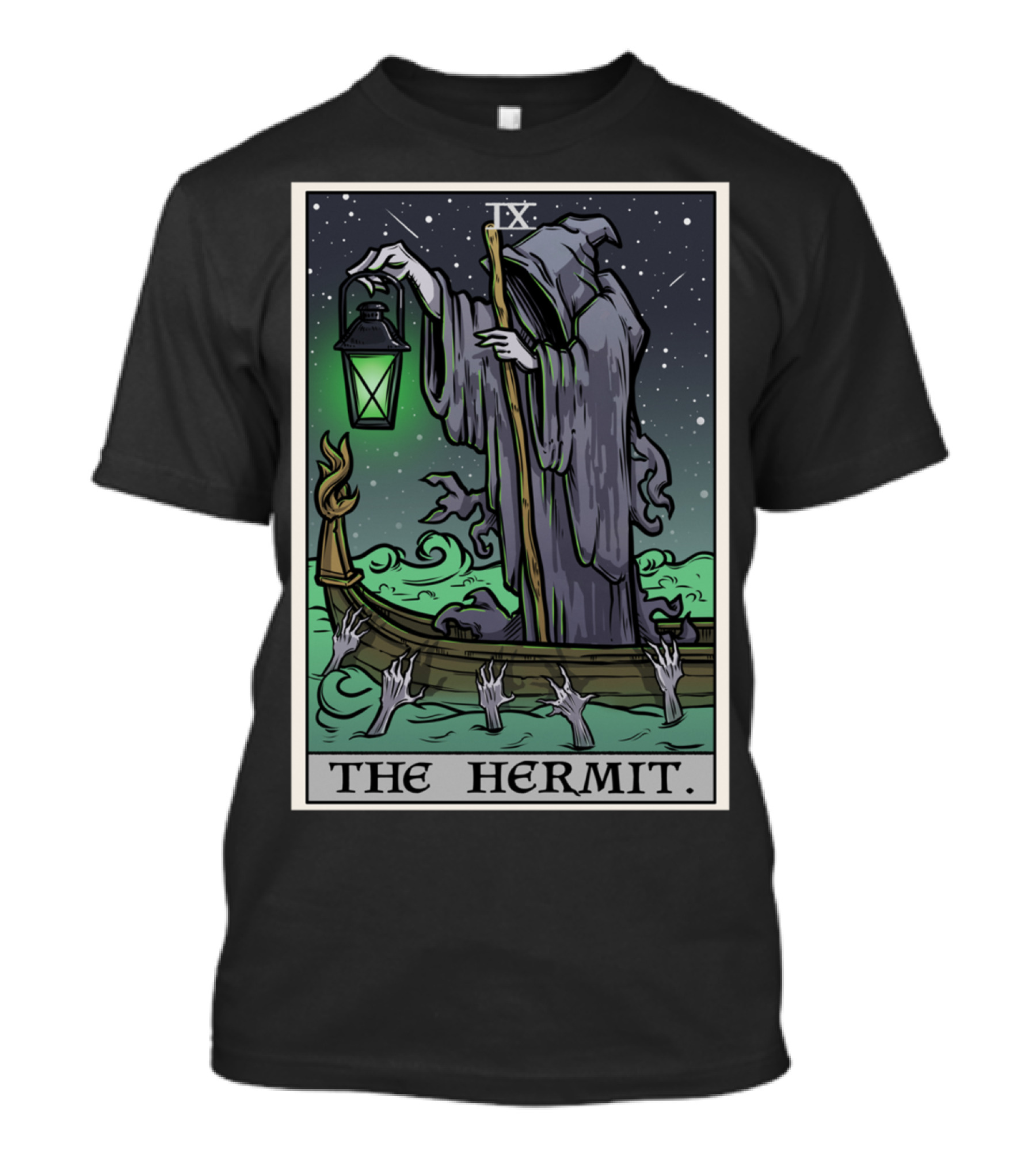 The Hermit Tarot Card IX Gothic Halloween Grim Lantern Boat T-Shirt