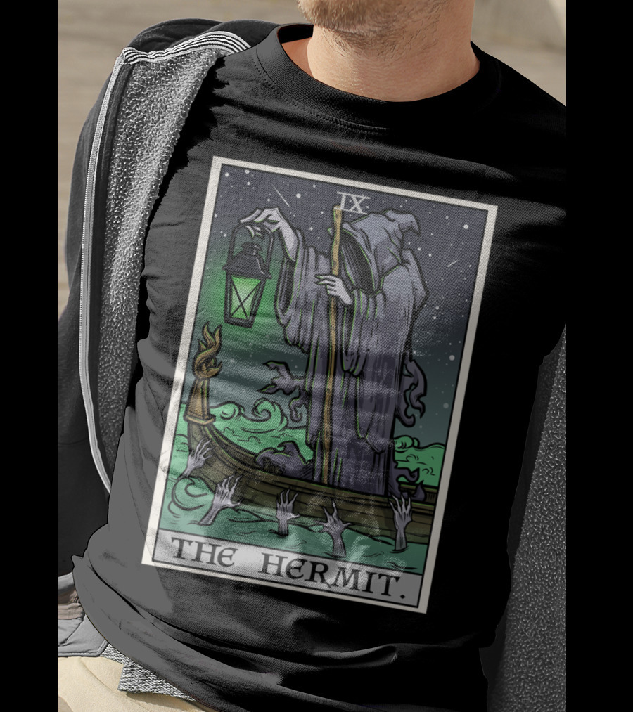 The Hermit Tarot Card IX Gothic Halloween Grim Lantern Boat T-Shirt