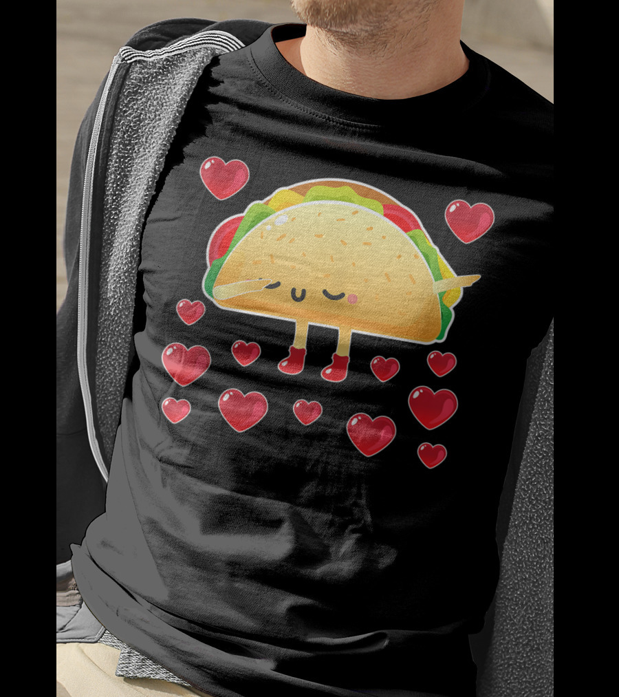 Valentine Hearts Taco Emoji For Girls And Men Taco Lovers T-Shirt