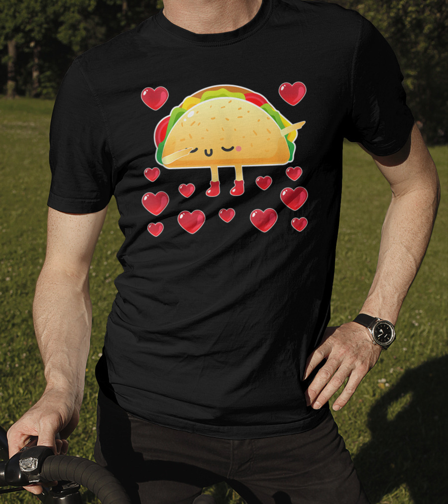 Valentine Hearts Taco Emoji For Girls And Men Taco Lovers T-Shirt
