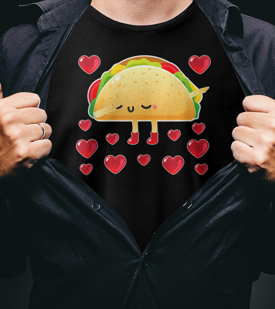 Valentine Hearts Taco Emoji For Girls And Men Taco Lovers T-Shirt