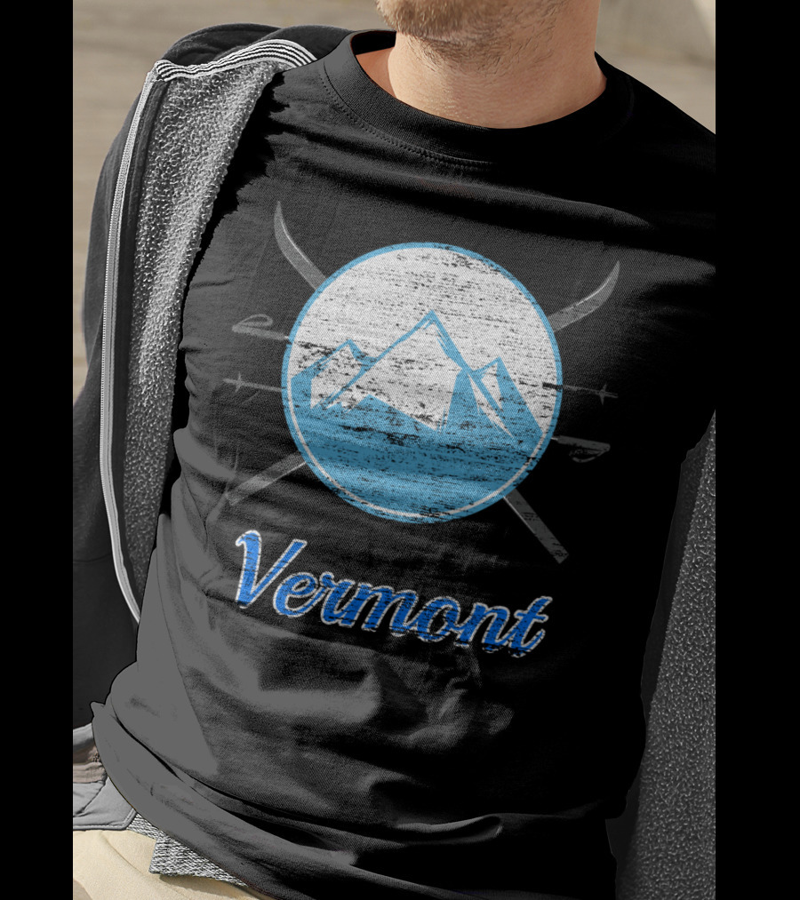 Vermont Blue Mountain Ski Crossed Skis T-Shirt