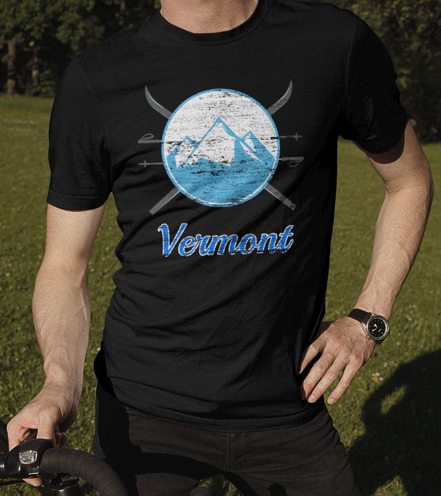 Vermont Blue Mountain Ski Crossed Skis T-Shirt