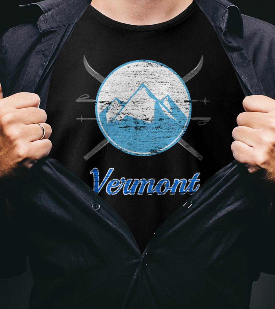 Vermont Blue Mountain Ski Crossed Skis T-Shirt