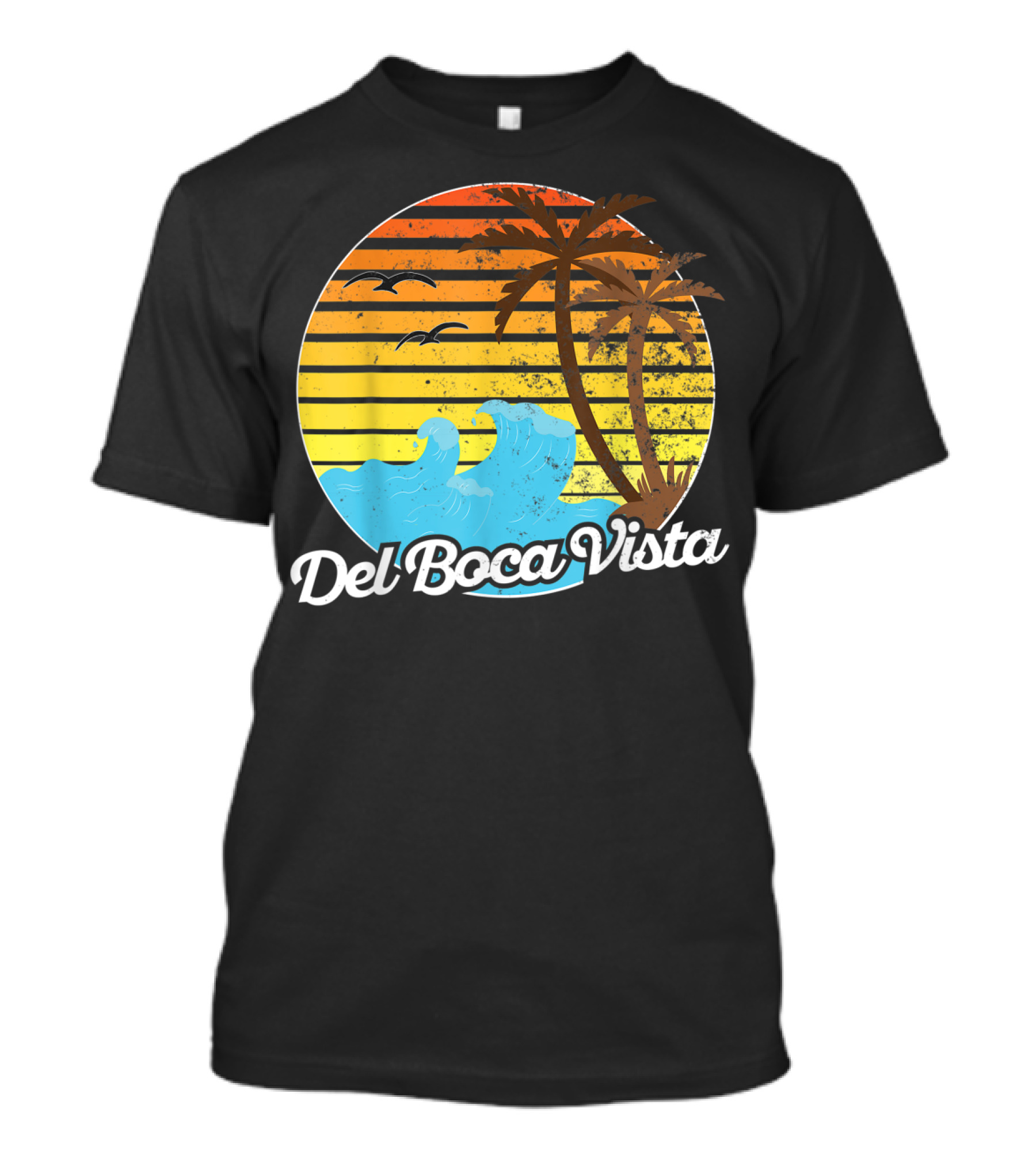 Del Boca Vista Vintage Palm Sunset Waves Florida T-Shirt