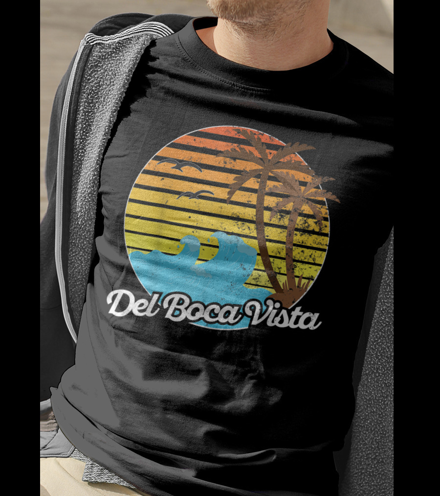 Del Boca Vista Vintage Palm Sunset Waves Florida T-Shirt
