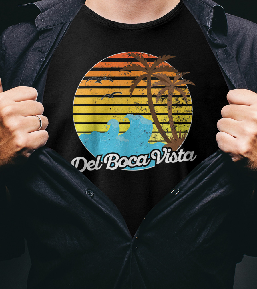 Del Boca Vista Vintage Palm Sunset Waves Florida T-Shirt