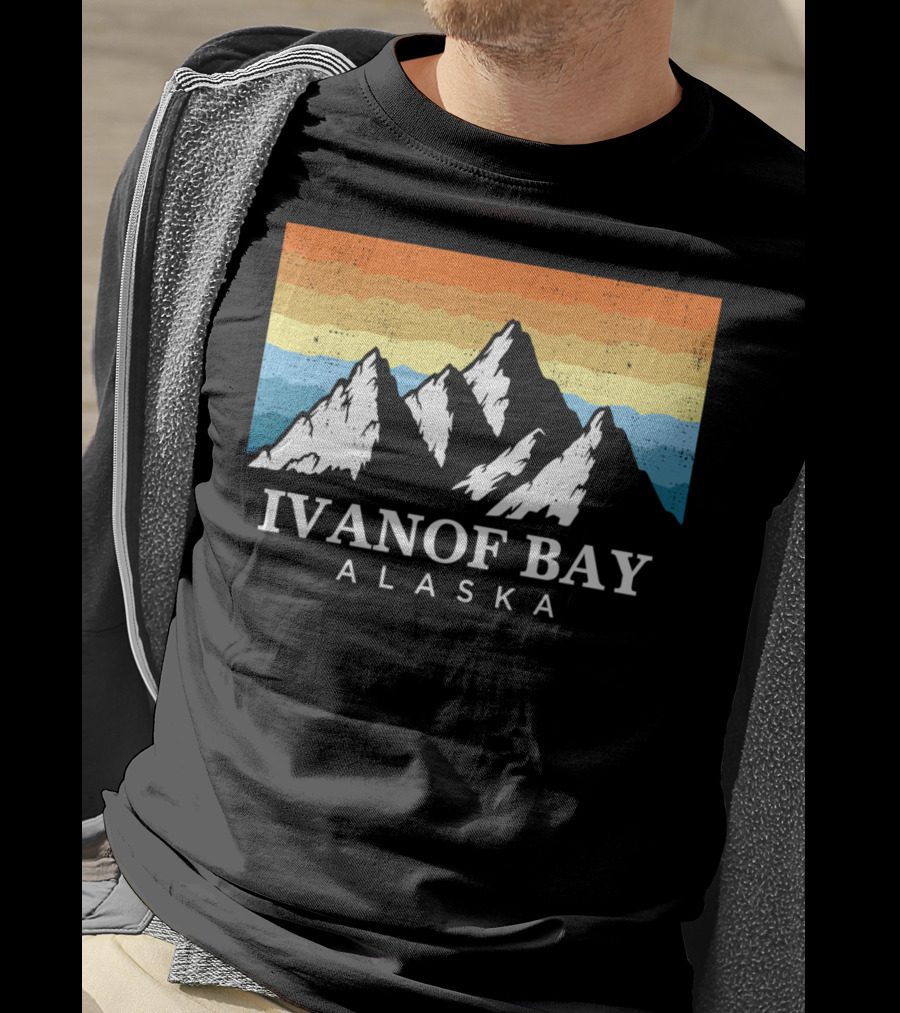 Ivanof Bay Alaska Vintage Mountain Hiking Retro Sunset T-Shirt