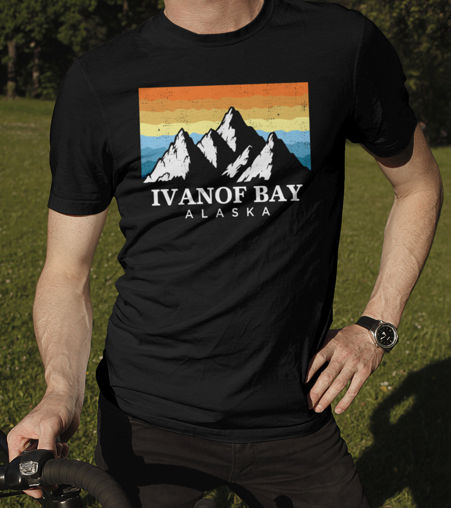 Ivanof Bay Alaska Vintage Mountain Hiking Retro Sunset T-Shirt
