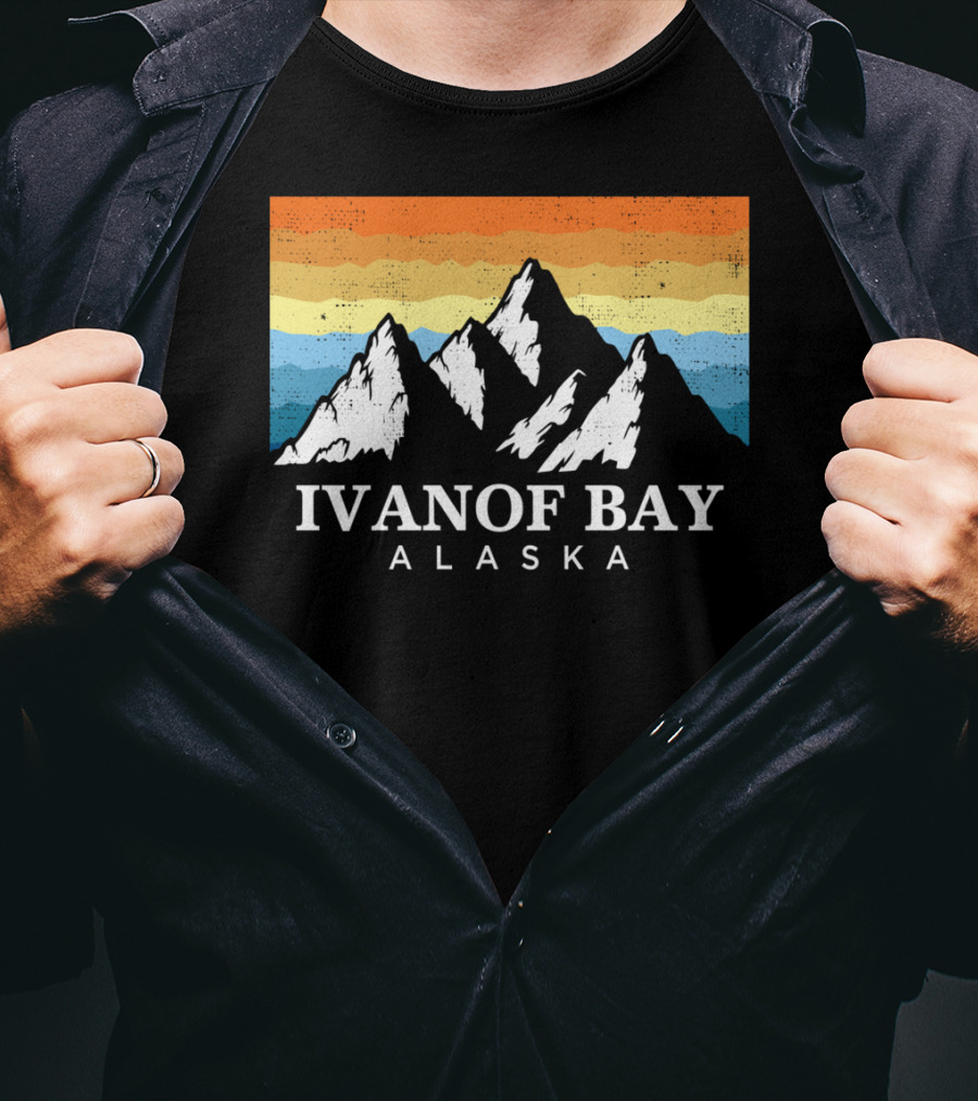 Ivanof Bay Alaska Vintage Mountain Hiking Retro Sunset T-Shirt