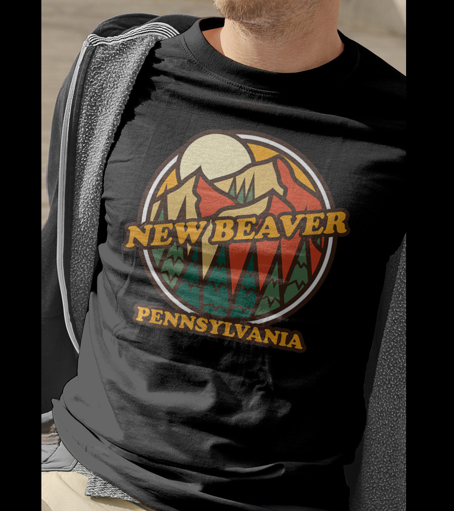 New Beaver Pennsylvania Retro Mountain Sunset Scene T-Shirt