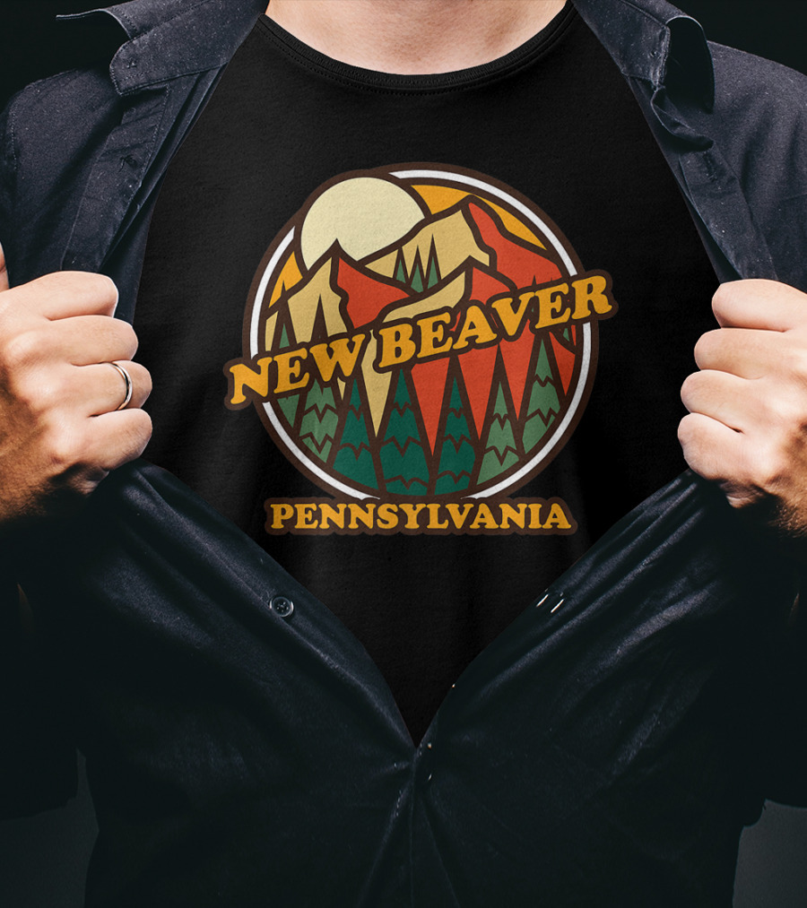 New Beaver Pennsylvania Retro Mountain Sunset Scene T-Shirt