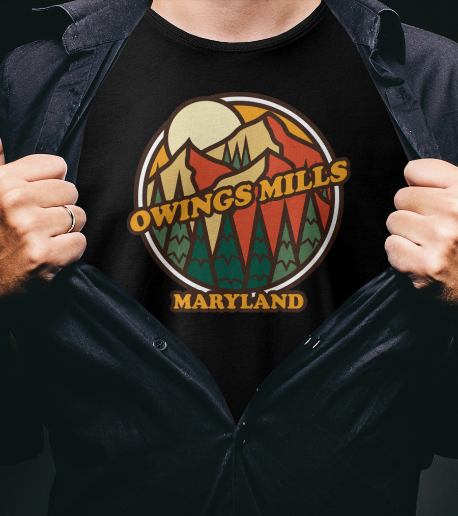 Owings Mills Maryland Vintage Mountain Hiking Forest Scene T-Shirt
