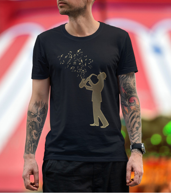 Premium T-Shirt: Awesome Jazz Music Silhouette Musical Notes T-Shirt Awesome Jazz Music Silhouette Musical Notes T-Shirt