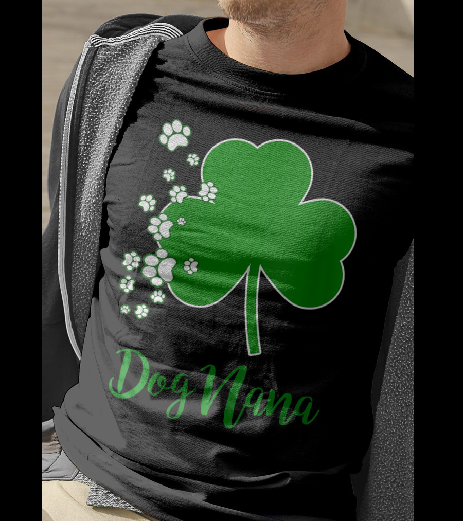 Dog Nana Irish Shamrock With Paw Prints T-Shirt