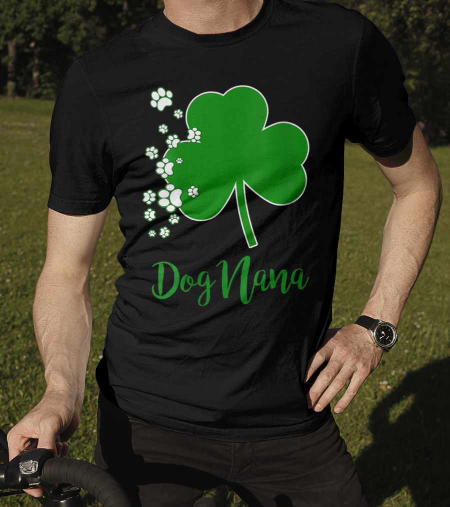 Dog Nana Irish Shamrock With Paw Prints T-Shirt