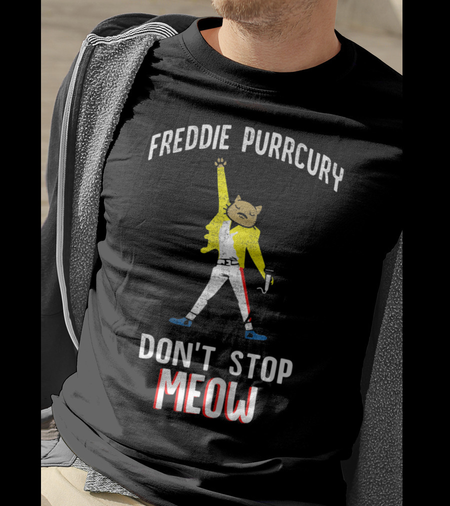 Freddie Purrcury Don't Stop Meow Cute Cat Music Band T-Shirt