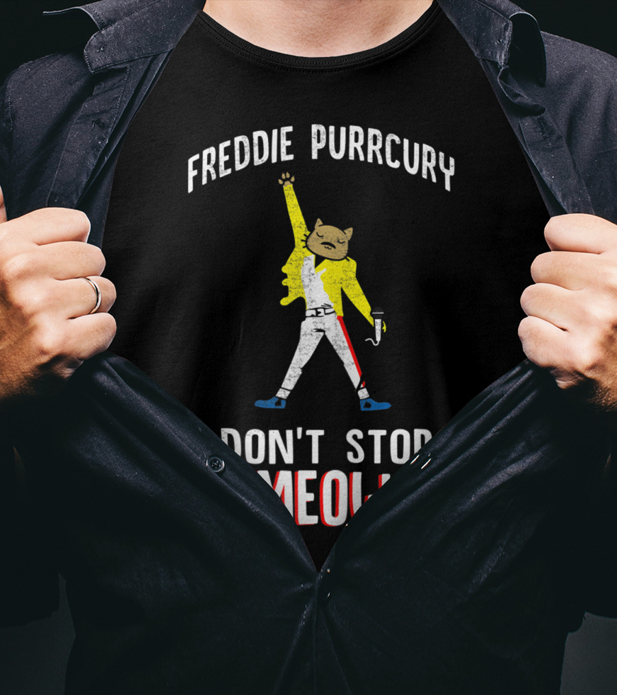 Freddie Purrcury Don't Stop Meow Cute Cat Music Band T-Shirt