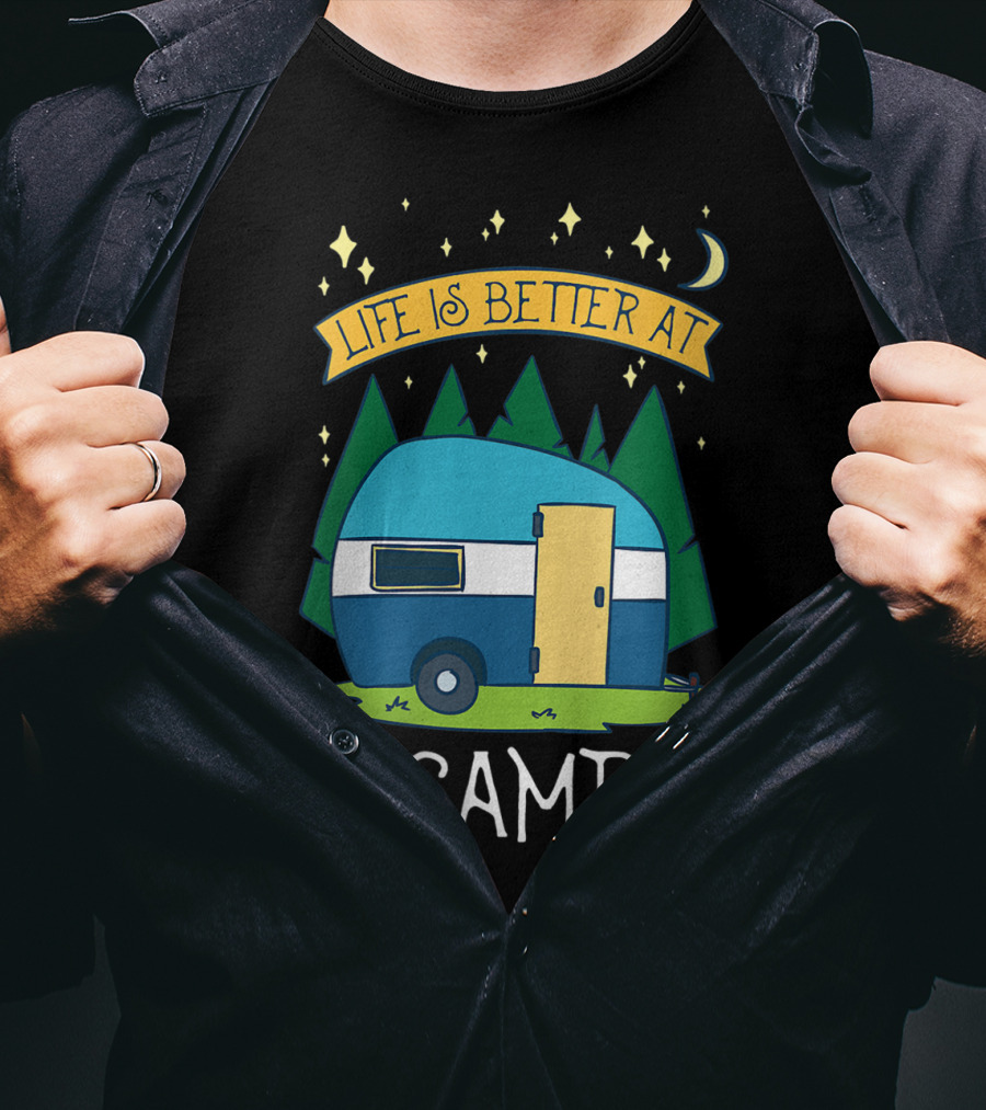 Life Is Better At Camp With Cute Camper And Forest Scene T-Shirt