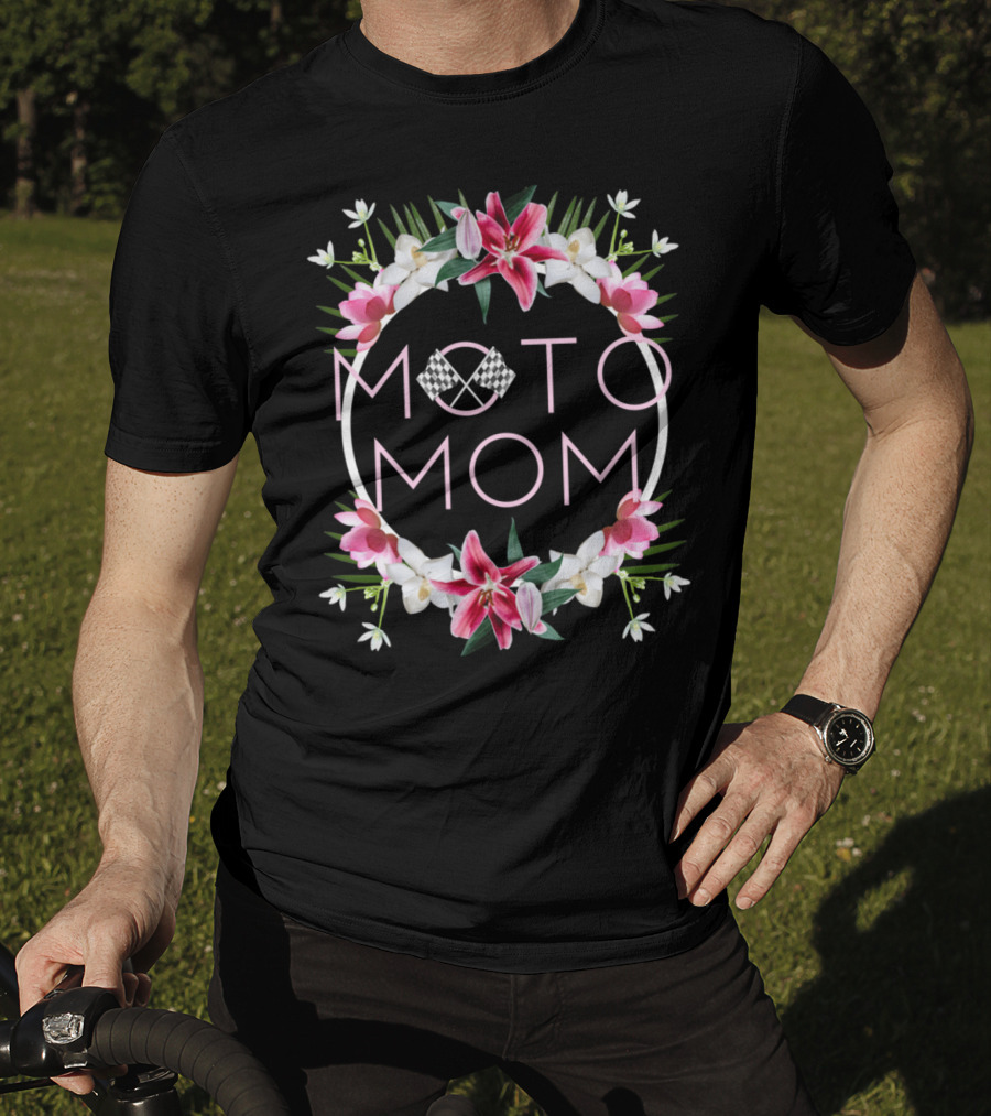 Moto Mom Floral Checkered Motocross T-Shirt