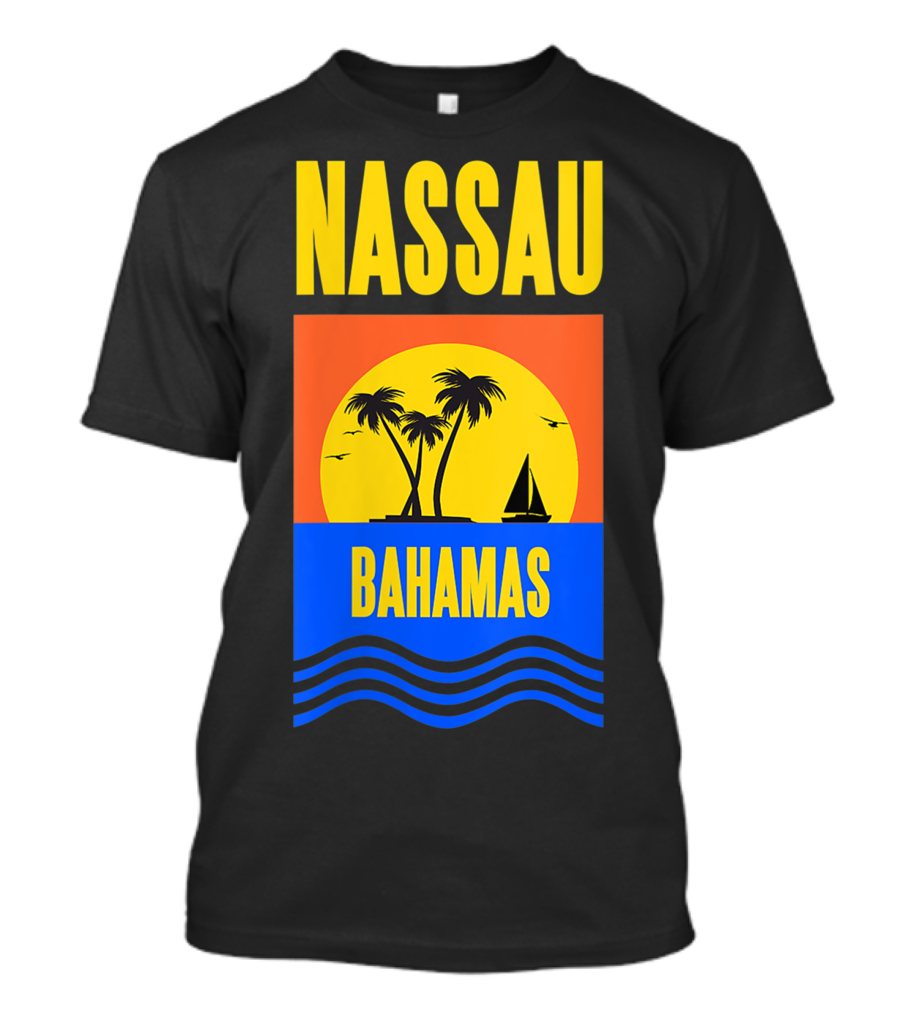 Nassau Bahamas Sunset Palm Trees And Sailboat Ocean Waves T-Shirt
