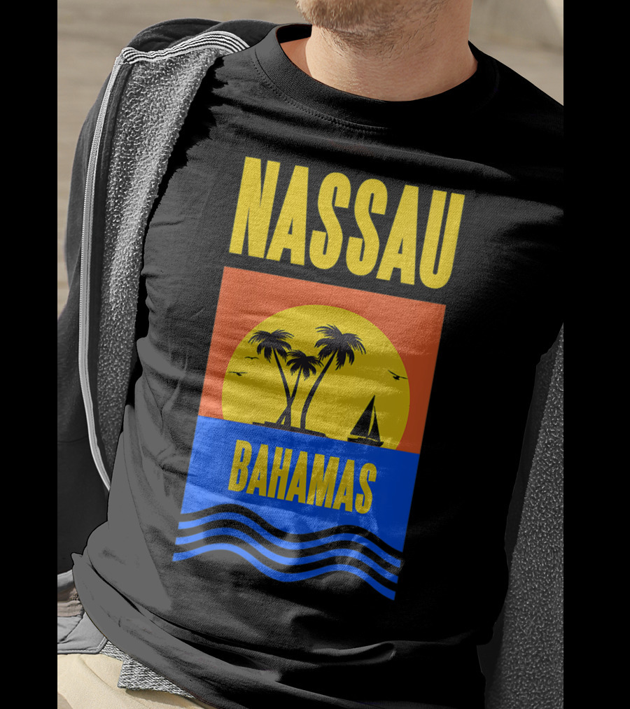 Nassau Bahamas Sunset Palm Trees And Sailboat Ocean Waves T-Shirt